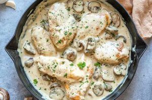 Receta de pollo con champiñones y crema - Comidas Chilenas