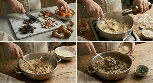 Preparación de risotto de hongos endémicos paso a paso Preparación de risotto de hongos endémicos paso a paso