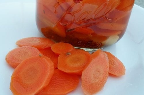 Zanahoria en escabeche cortada, aportando color y dulzura al aderezo de salsa americana.