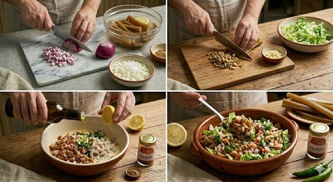 Preparación de ensalada de ulte paso a paso